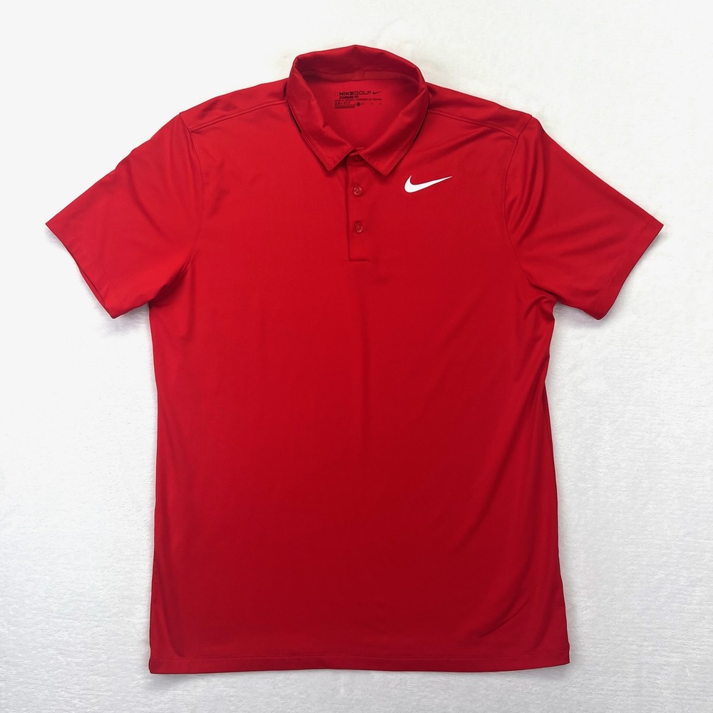 Nike Golf Polo Shirt Mens Medium Red Dri-FIT Standard Fit Short Sleeve Swoosh